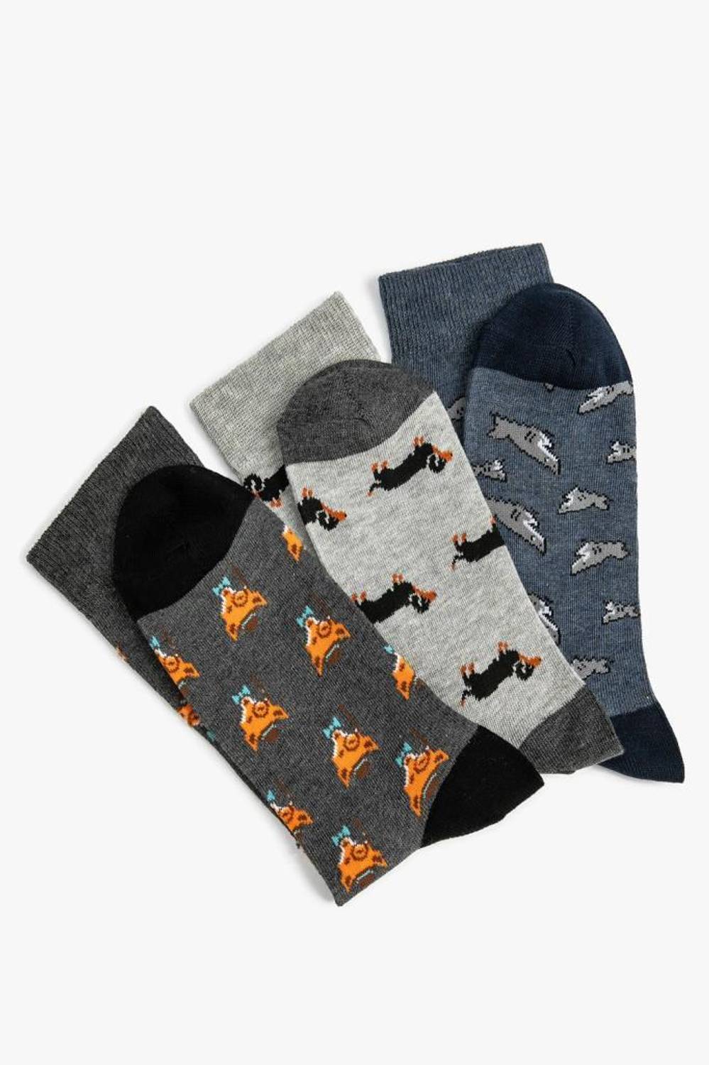 Koton Men's 3-Piece Socks Set Animal Pattern Multicolored