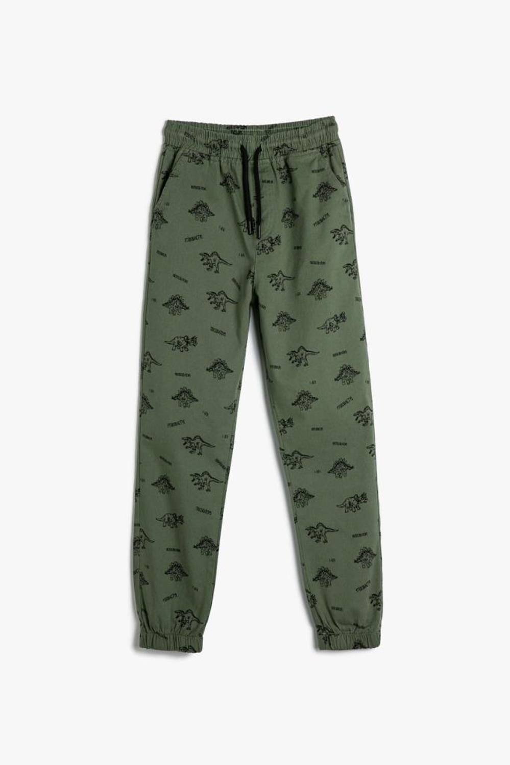 Koton Boy's Dinosaur Sweatpants Tie Waist Raised Cotton
