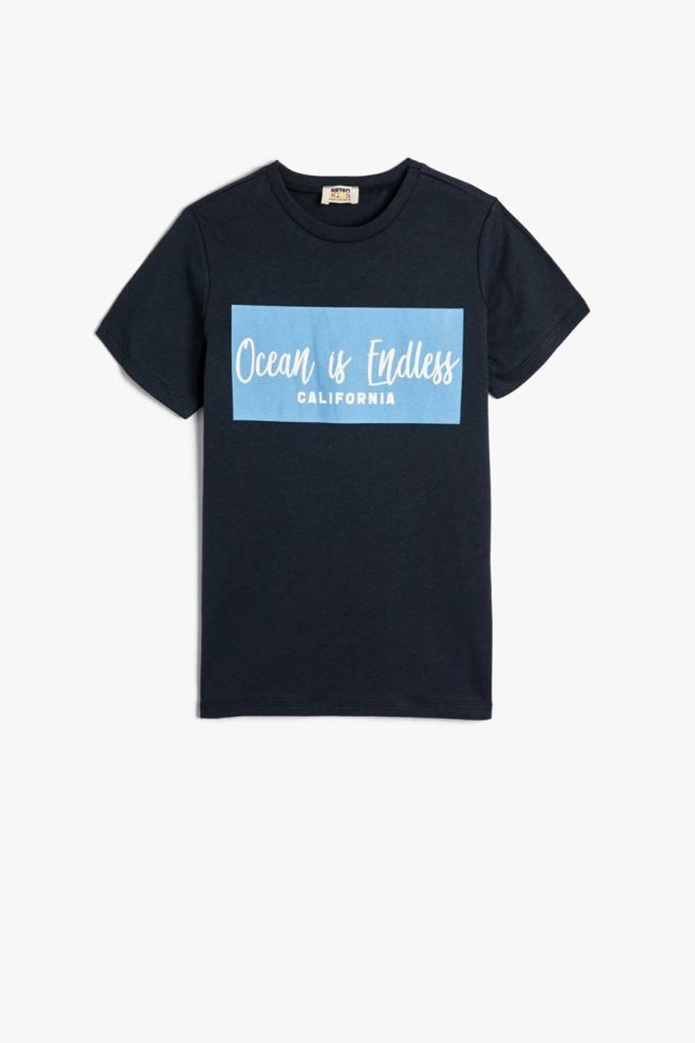 Футболка для хлопчиків Koton з принтом слогану, короткий рукав, круглий виріз, 100% бавовна, синій, розміри 6-7 та 7-8 років
