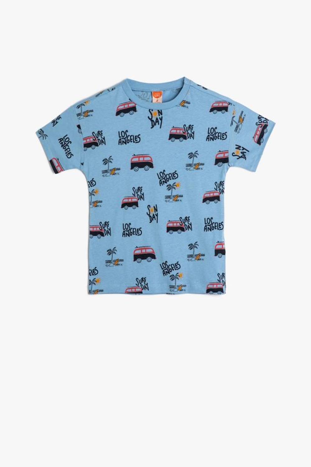 Футболка для хлопчиків Koton з коротким рукавом, блакитна, з принтом міста, 100% бавовна, зручна та стильна для щоденного використання