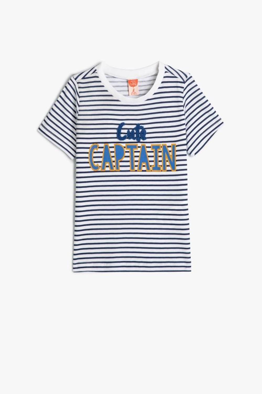 Koton Baby Boy Striped T-Shirt Short Sleeve Crew Neck Appliqued Cotton