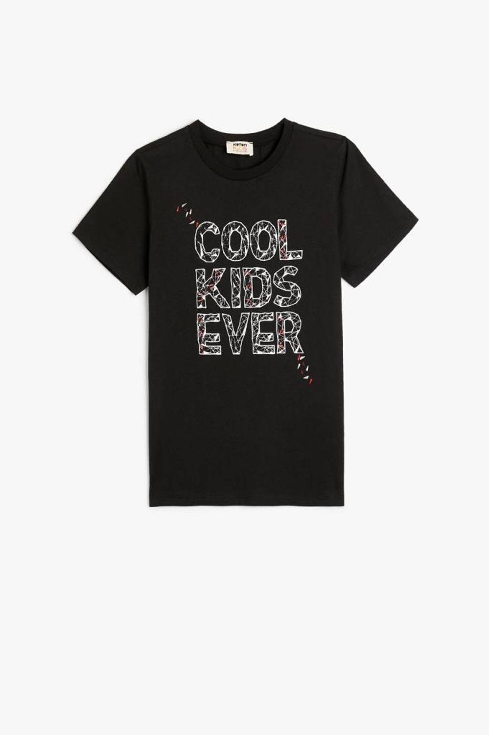 Майка для мальчиков Koton с коротким рукавом, круглым вырезом и принтом на черном хлопке, размеры 4-8 лет, комфортабельная и стильная