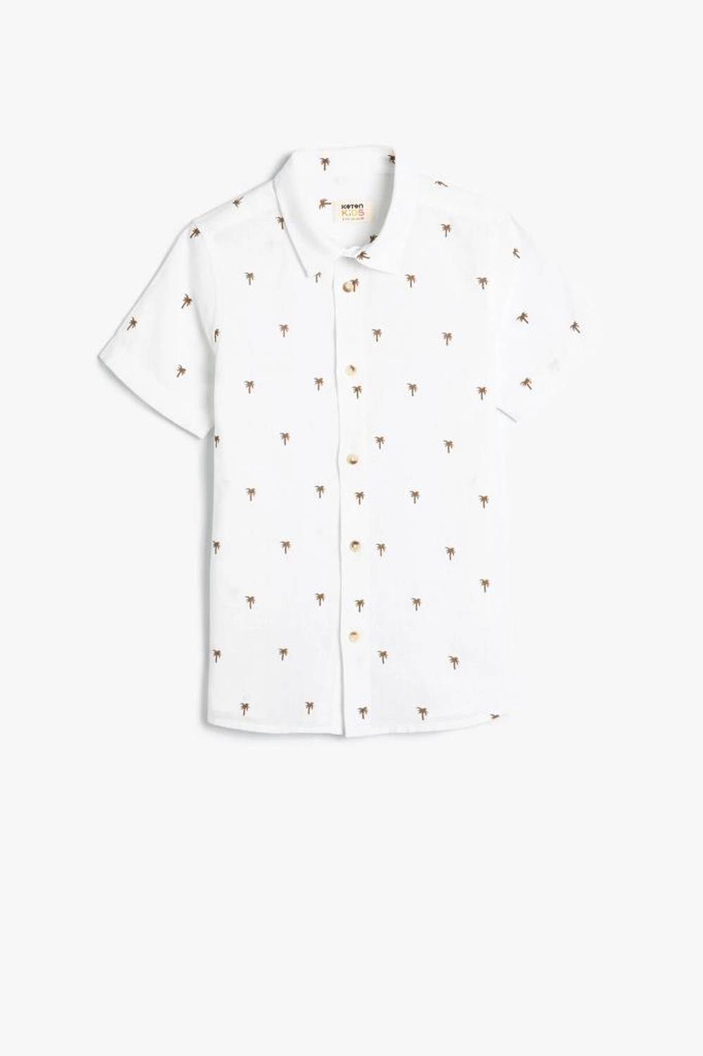 Koton Boy's Short Sleeve Shirt Palm Tree Printed Classic Collar Cotton