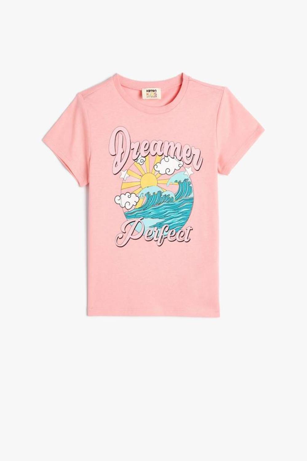 Koton Kız Çocuk Tişört Yaz Temalı Kısa Kollu Bisiklet Yaka Pamuklu