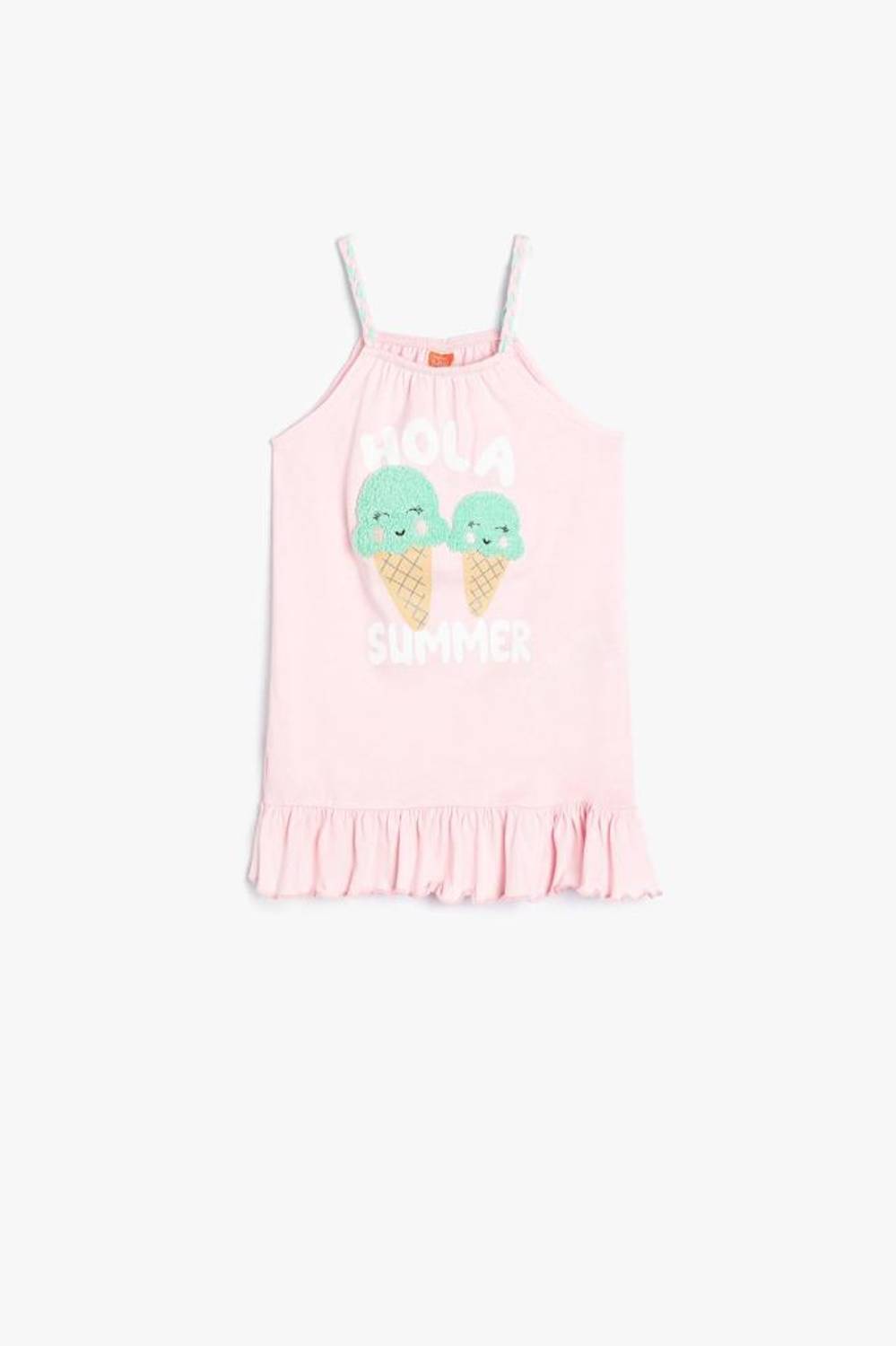 Платье для девочки с принтом мороженого, рюши, хлопковое, розовое, для праздников, 4-5 лет