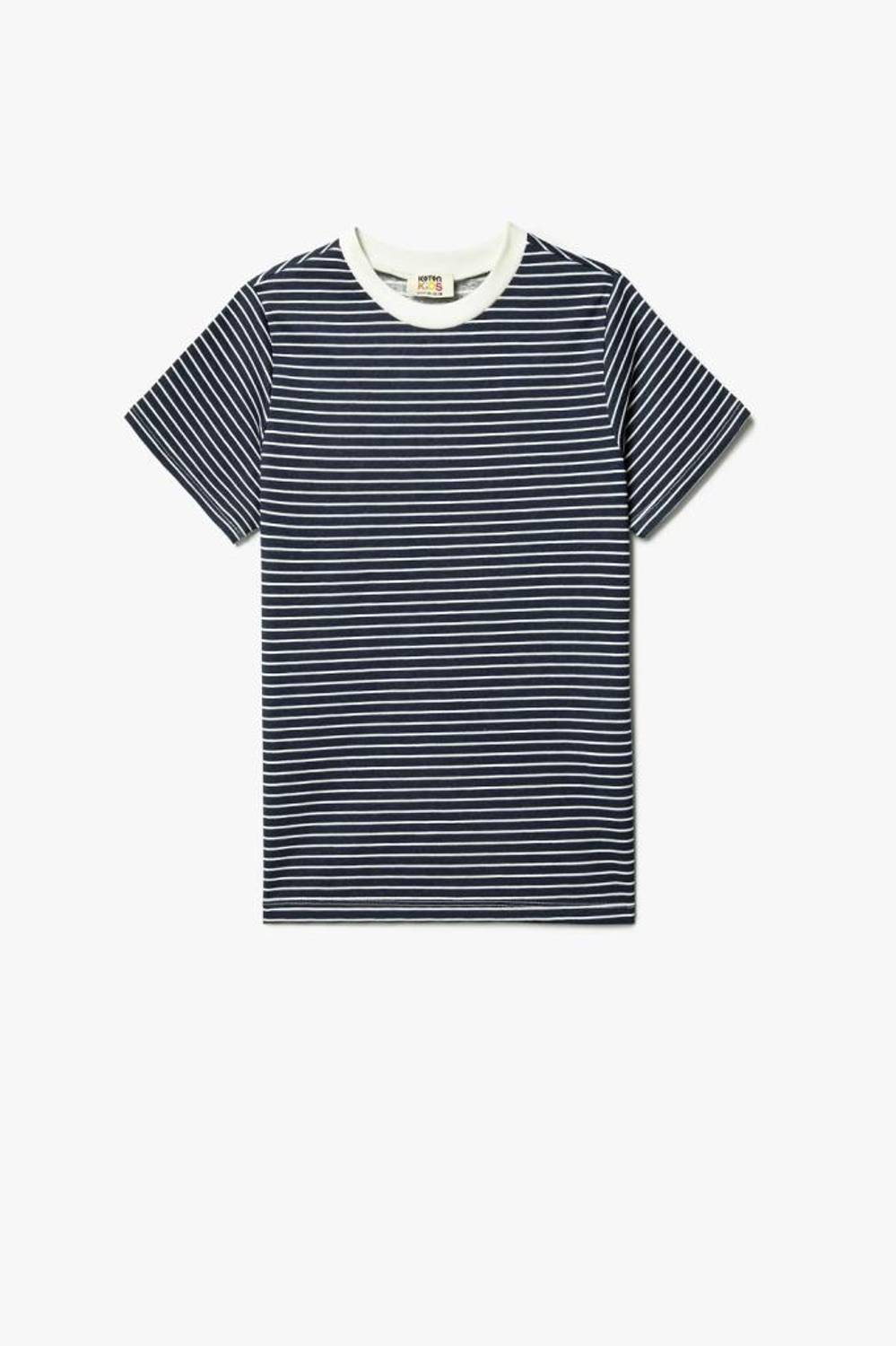 Striped Cotton Short Sleeve T-Shirt for Boys with Crew Neck in Navy Blue, Ideal for Cute Outfits and Sweet Surprises