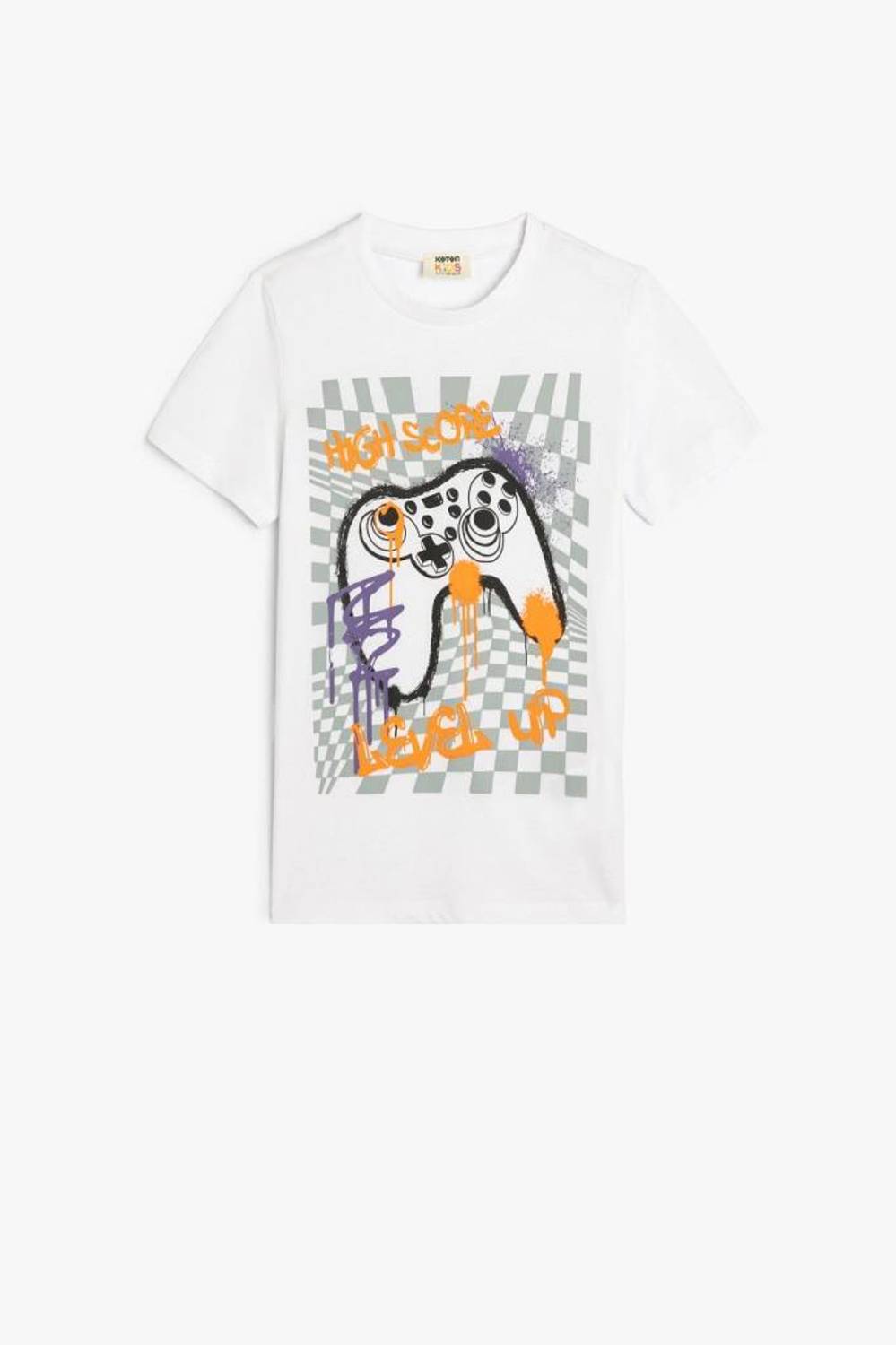 Футболка для хлопчиків Koton з коротким рукавом, ігровим принтом, біла, 100% бавовна, розмір 6-7 років