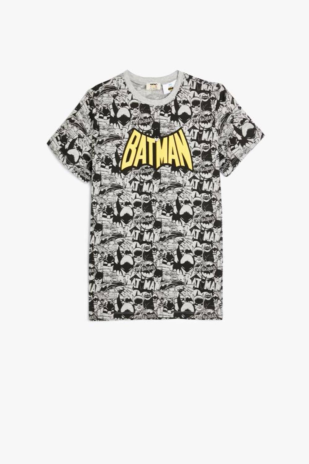 Licensed Batman Printed Cotton T-Shirt for Boys - Short Sleeve, Round Neck, Available in Gray, Sizes 4-5Y to 11-12Y
