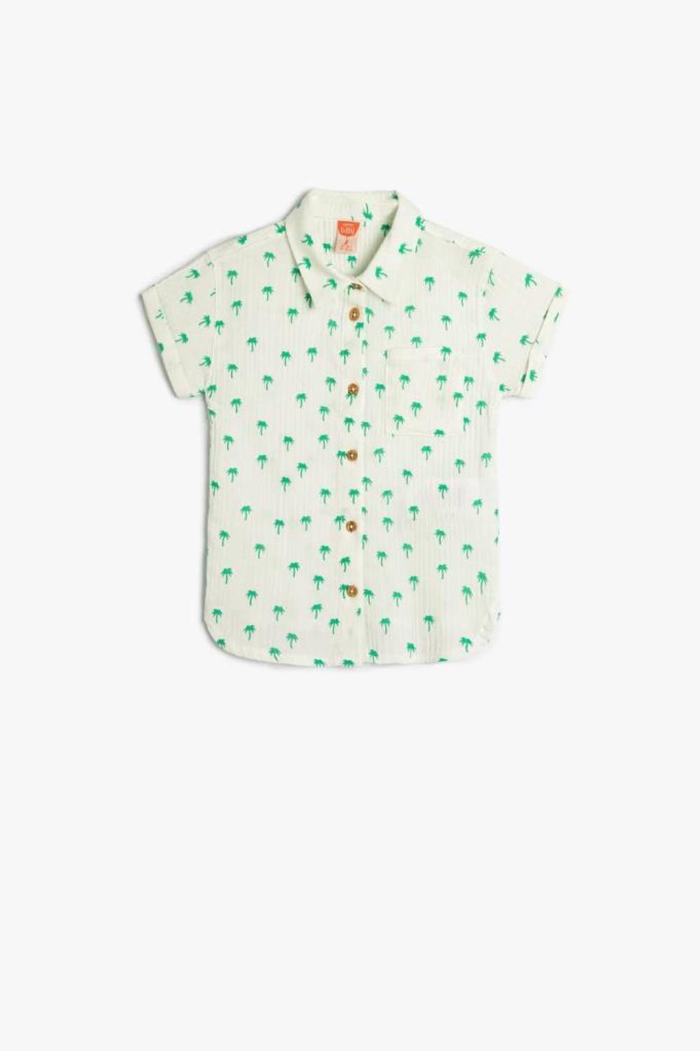 Короткострумний бавовняний шорт-сорочка для хлопчиків з принтом пальм, безпечний та зручний для дітей 24-36 міс, білий