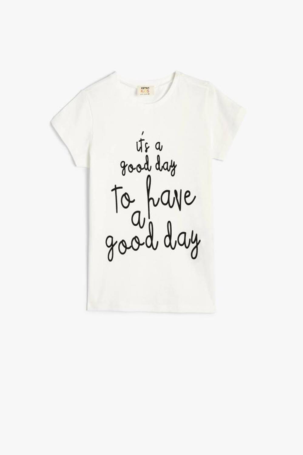 Футболка для дівчаток Koton, короткий рукав, круглий виріз, з принтом слогана, бавовняна, 6-8 років, колір: екру
