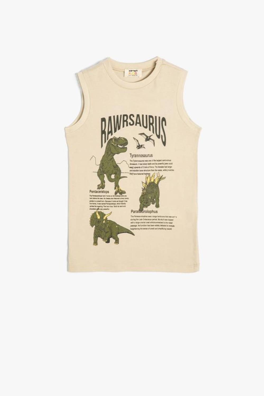 Koton Erkek Çocuk Atlet Dinozor Baskılı Kolsuz Bisiklet Yaka Pamuklu