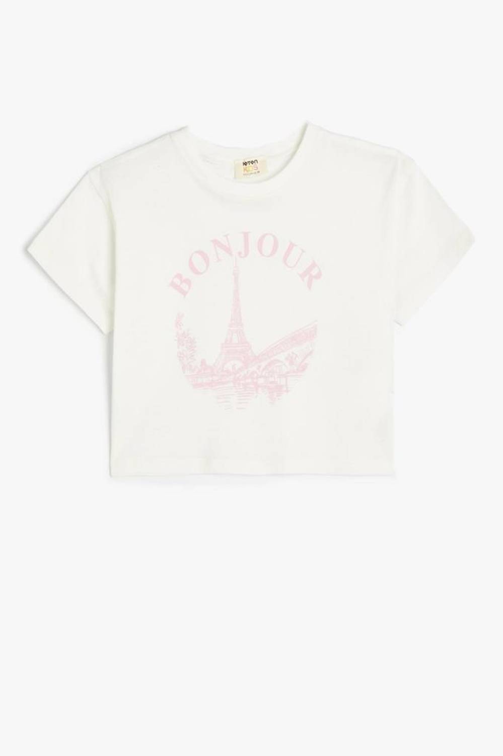 Koton Kız Çocuk Tişört Kısa Kollu Bisiklet Yaka Paris Baskı Detaylı Pamuklu