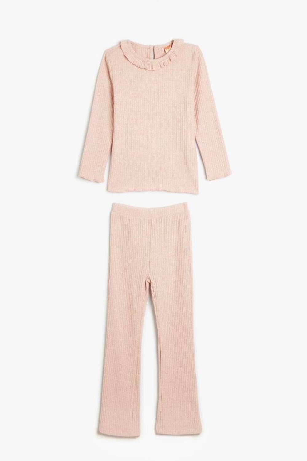 طقم رياضي للفتيات من كوتون بقماش ناعم مع تفاصيل جمالية، مناسب للأطفال من 18-24 شهر حتى 4-5 سنوات، لون وردي