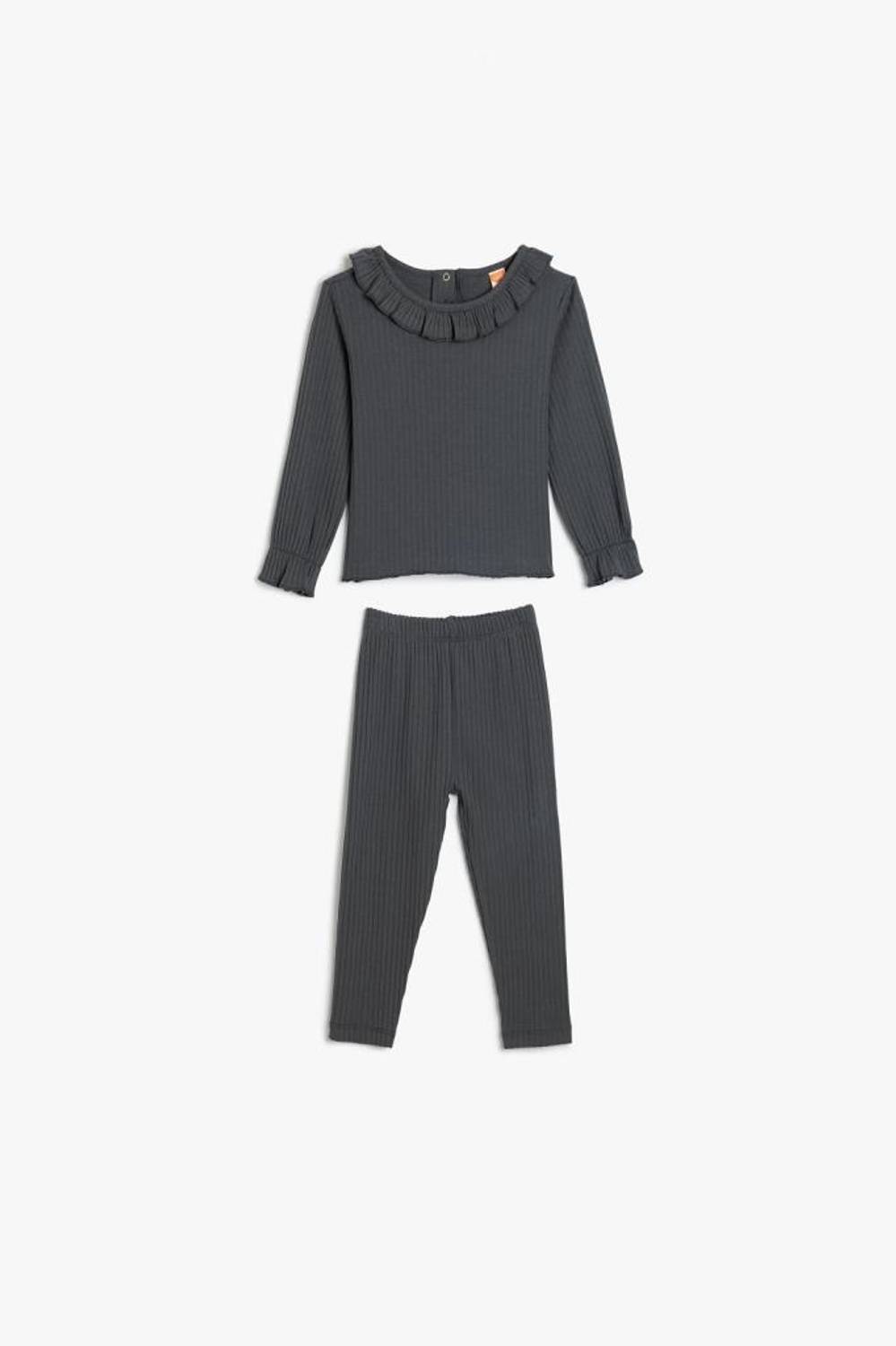 Комплект футболки та штанів для дівчаток Koton з довгими рукавами, з рибаналом і еластичним поясом, безпечний для малюків