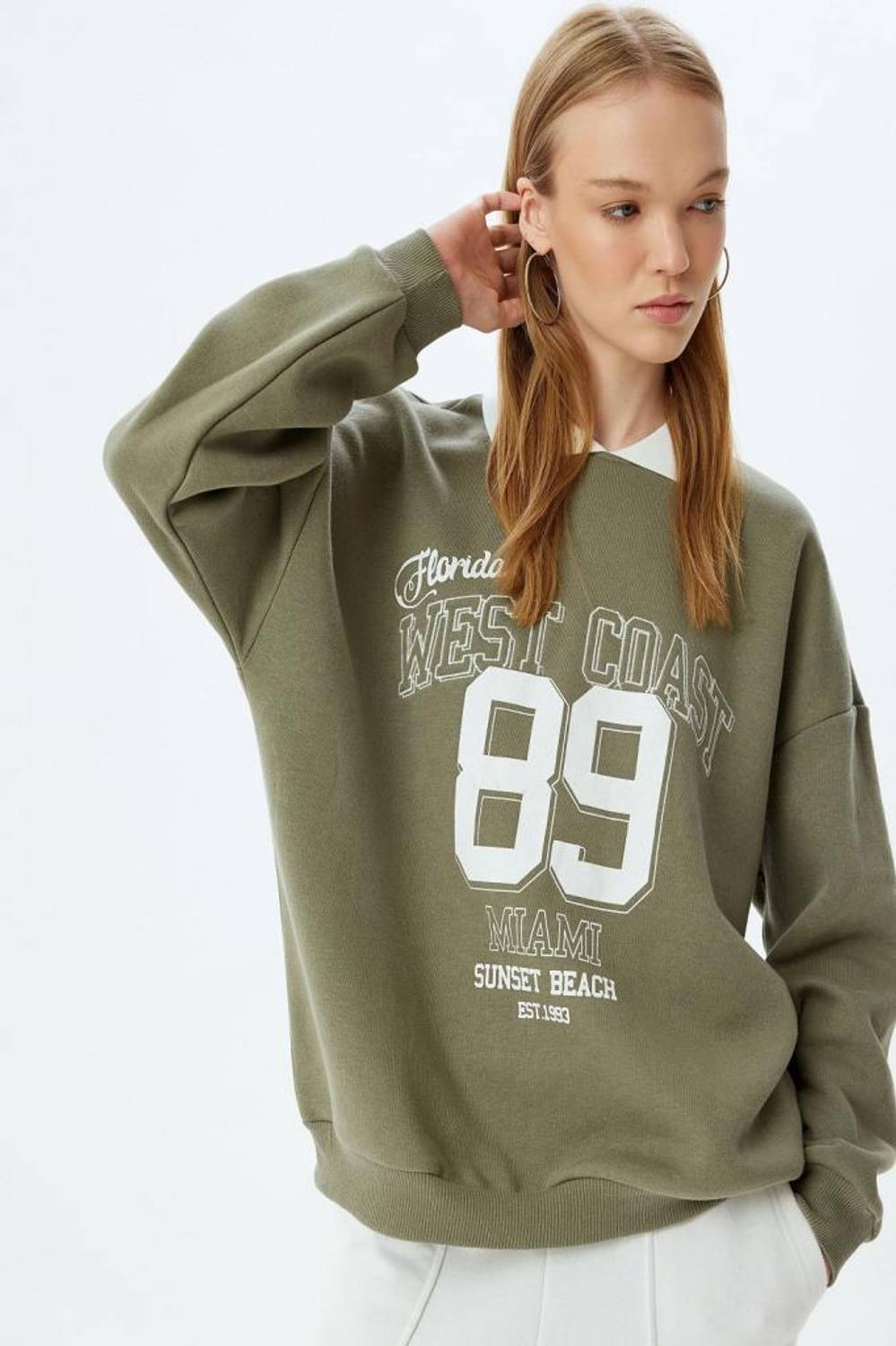 Koton Polo Yaka Sweatshirt Oversize Slogan Baskılı Şardonlu