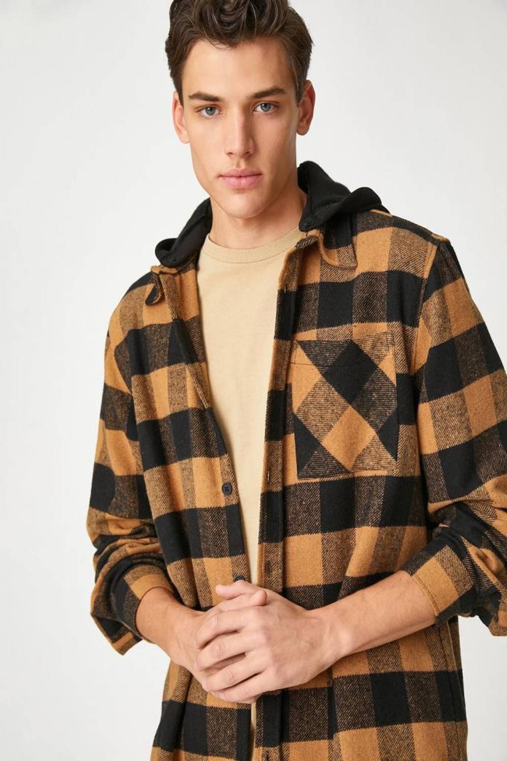 Koton Hooded Lumberjack Shirt with Pocket Detail and Buttons