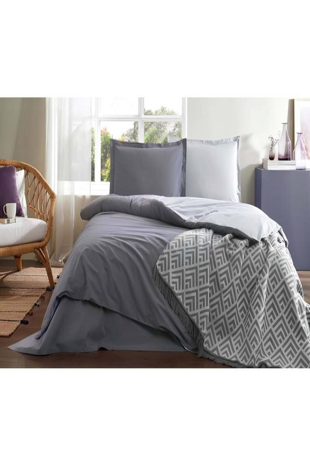 Özdilek Double Ranforce Duvet Cover Set. Cotton Blanket Silver Anthracite