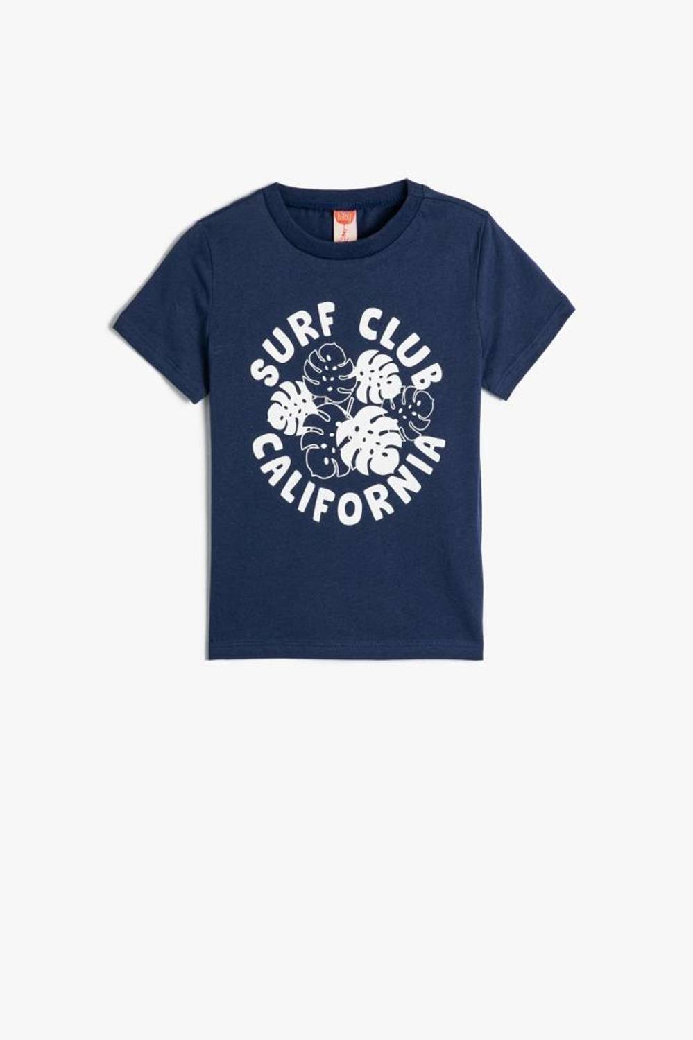 Футболка для хлопчиків Koton з принтом короткий рукав кругле горловина бавовняна темно-синя 3-4 та 4-5 років
