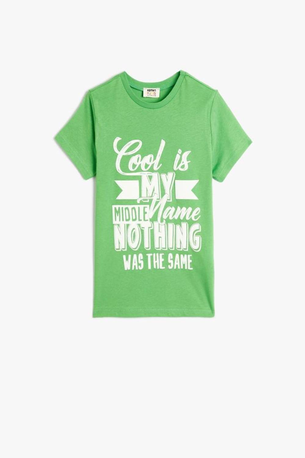 Koton Boy's T-Shirt Short Sleeve Crew Neck Slogan Printed Cotton