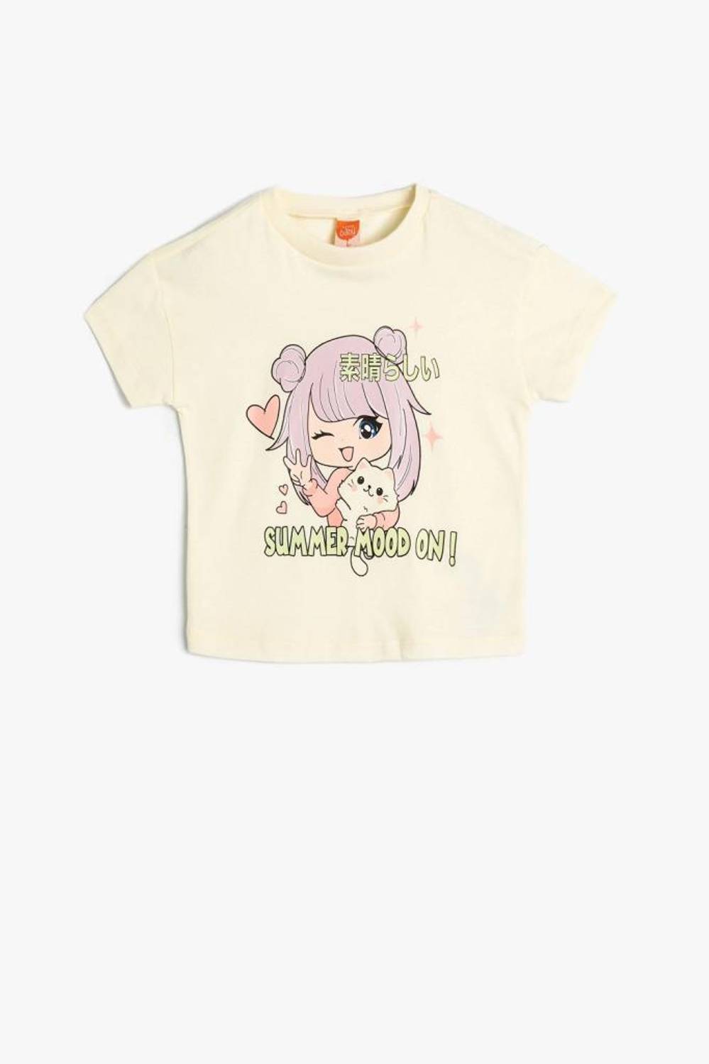 Koton Kız Bebek Anime Tişört Kısa Kollu Bisiklet Yaka