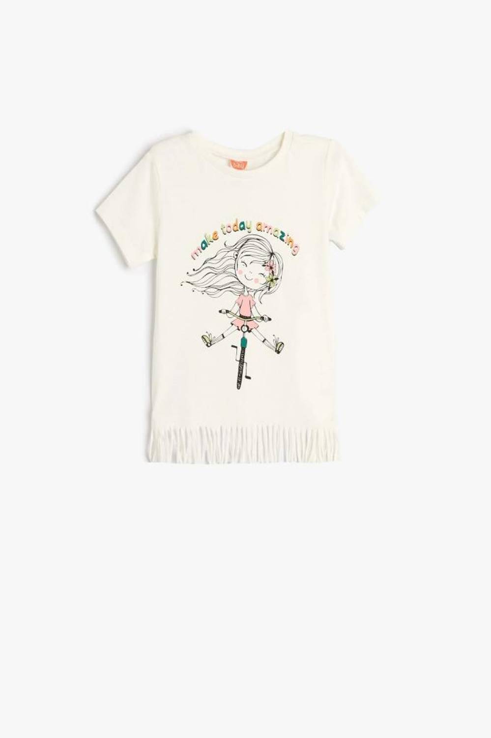 Koton Kız Bebek Püsküllü Tişört Kız Çocuk Baskılı Kısa Kollu