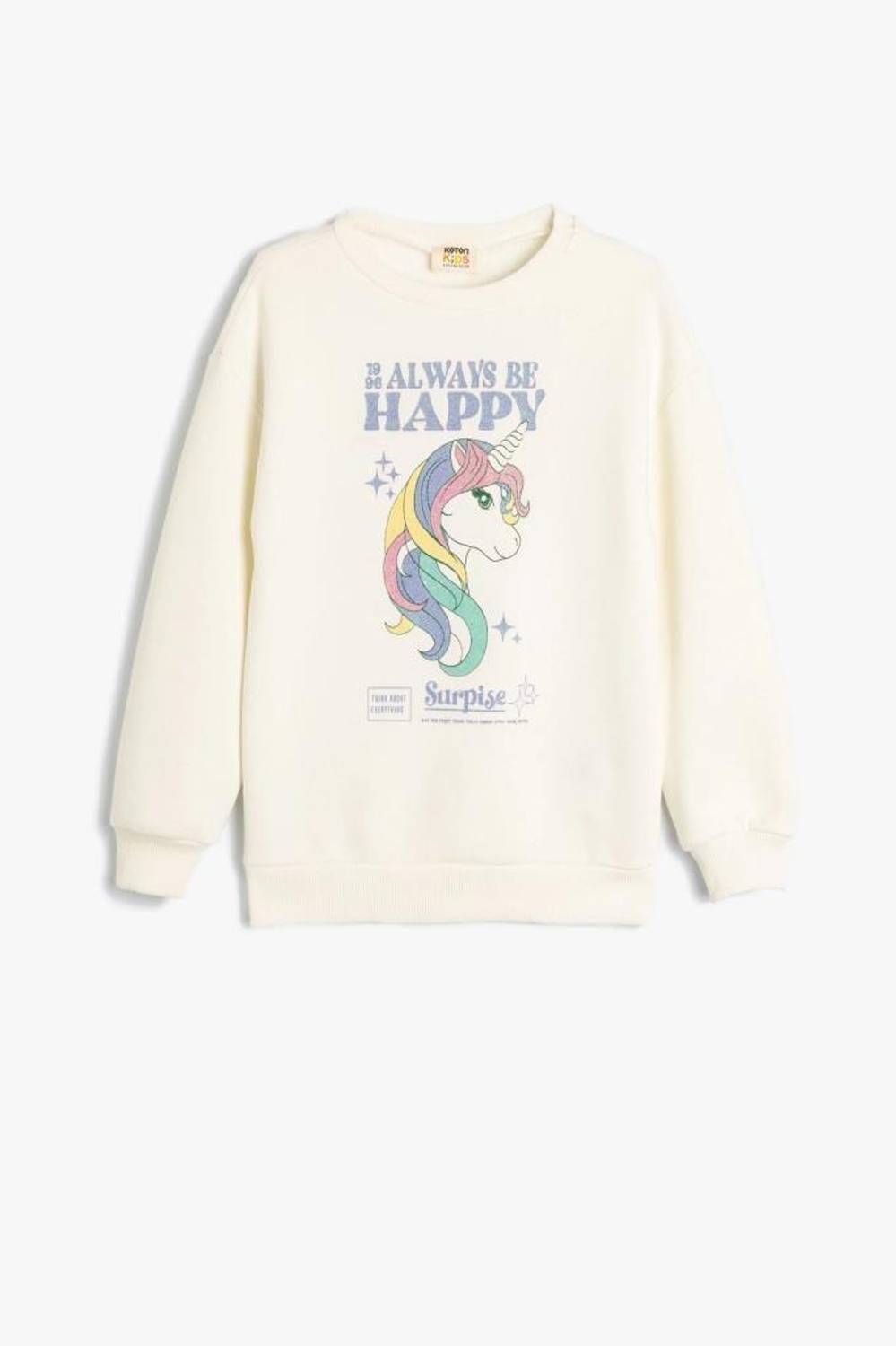 Koton Kız Çocuk Unicorn Sweatshirt Uzun Kollu Bisiklet Yaka Şardonlu Pamuklu
