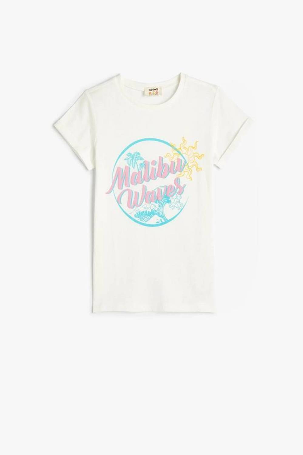 تي شيرت كوتون للفتيات مطبوع بأكمام قصيرة ورقبة دائرية من القطن