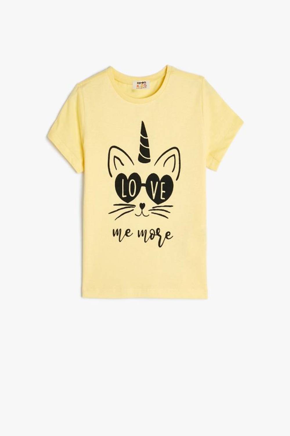 Koton Kız Çocuk Kedili Tişört Kısa Kollu Bisiklet Yaka Pamuklu