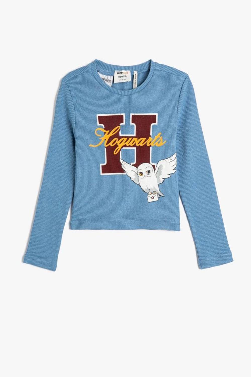 Дитяча футболка з принтом Гогвартс Koton, ліцензійна, довгий рукав, рибана, з перероблених матеріалів, для комфортного носіння