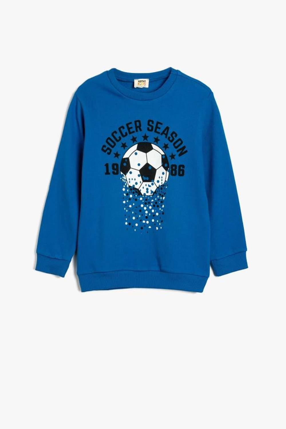 Boys' Long Sleeve Cotton Blend Sweatshirt with Football Print in Royal Blue for Active Kids