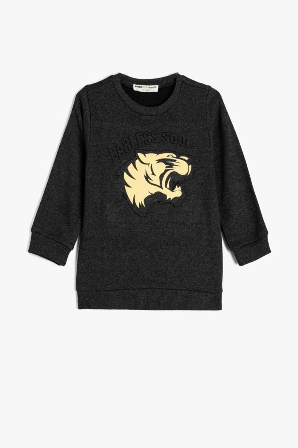 Boys' Long Sleeve Sweatshirt with Tiger Print in Anthracite for Home, School, and Park Activities