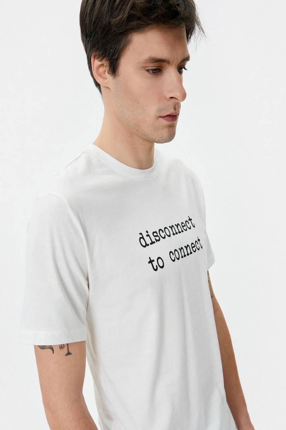 Slim Fit Slogan Printed T-Shirt with Crew Neck and Short Sleeves in White