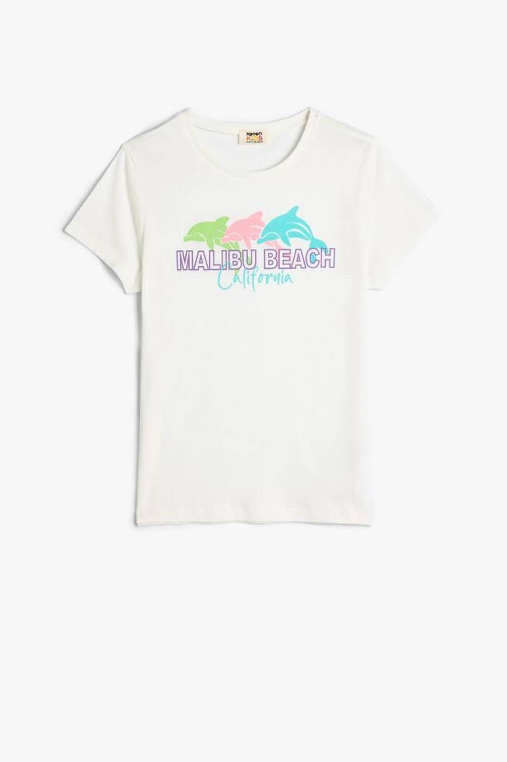 Koton Girls' T-Shirt Dolphin Printed Short Sleeve Crew Neck Cotton