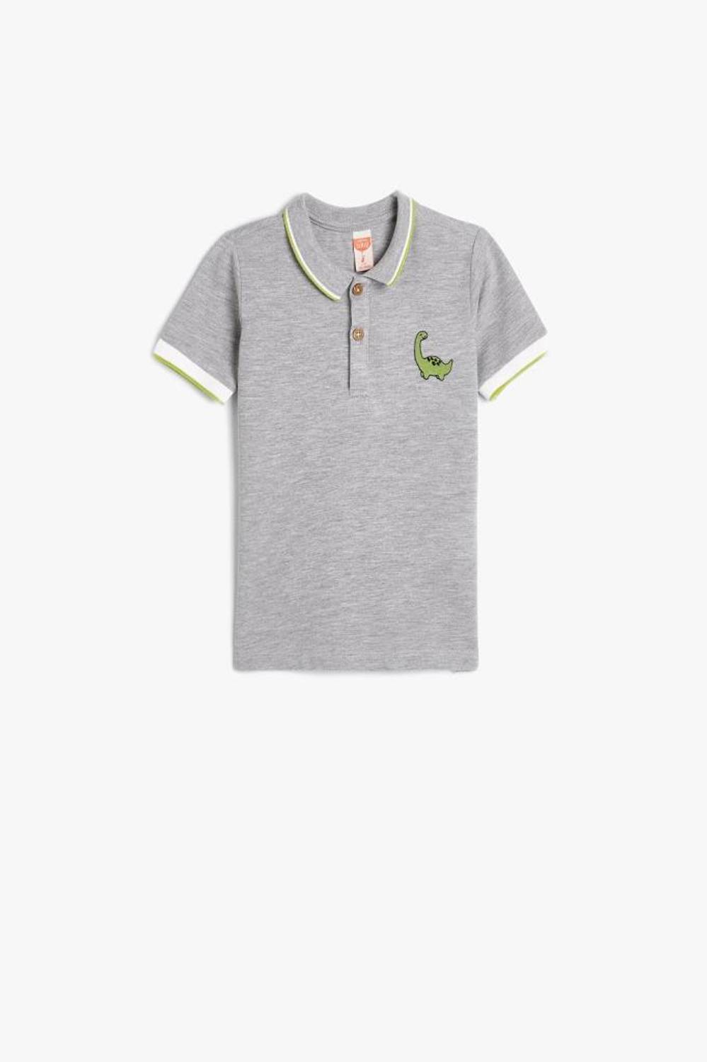 Koton Erkek Bebek Polo Yaka Tişört Kısa Kollu Dinozor İşleme Detaylı Düğmeli