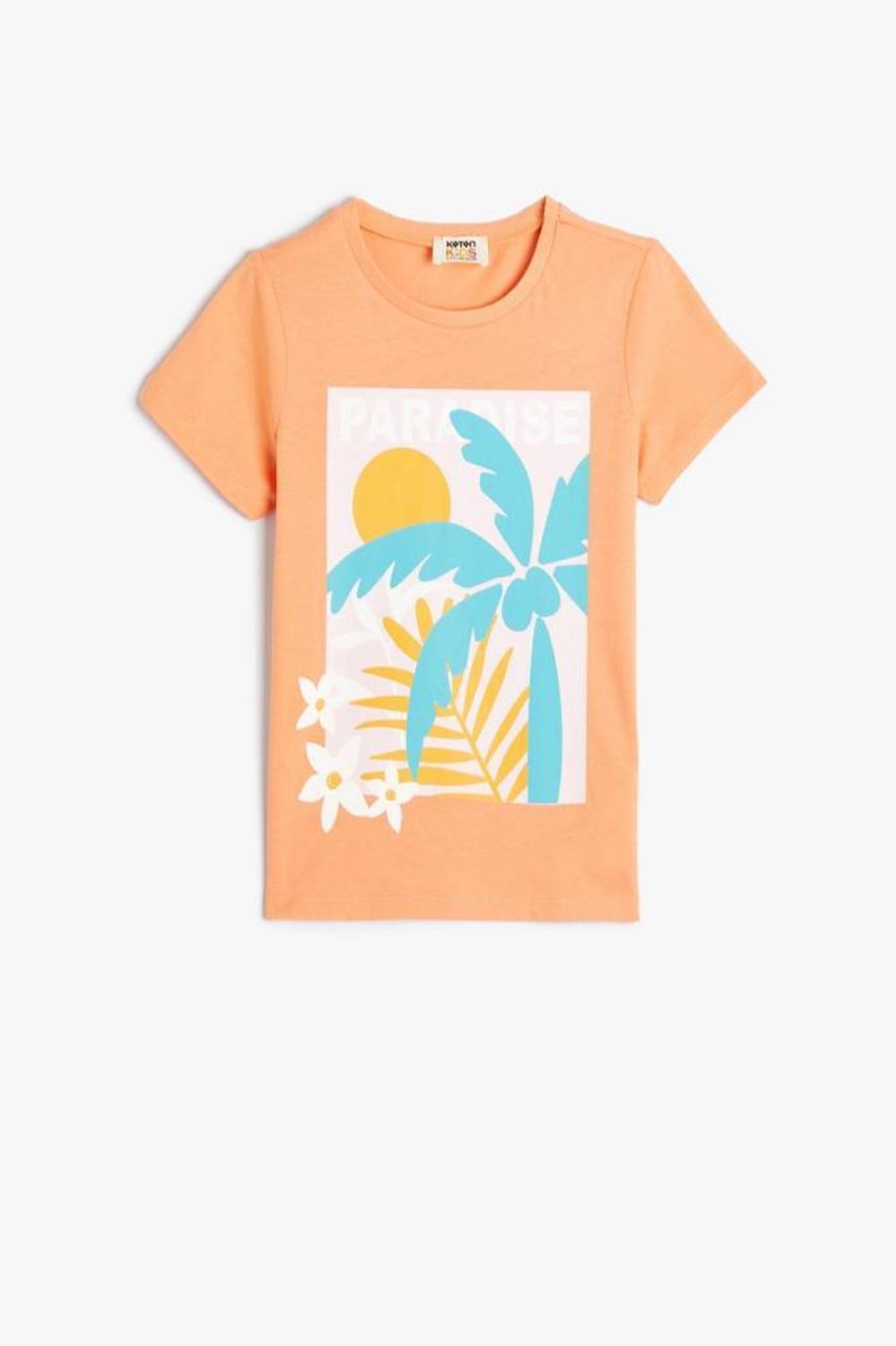 Котон Футболка для девочек 9-10 лет короткий рукав оранжевая из 100% хлопка с летним дизайном