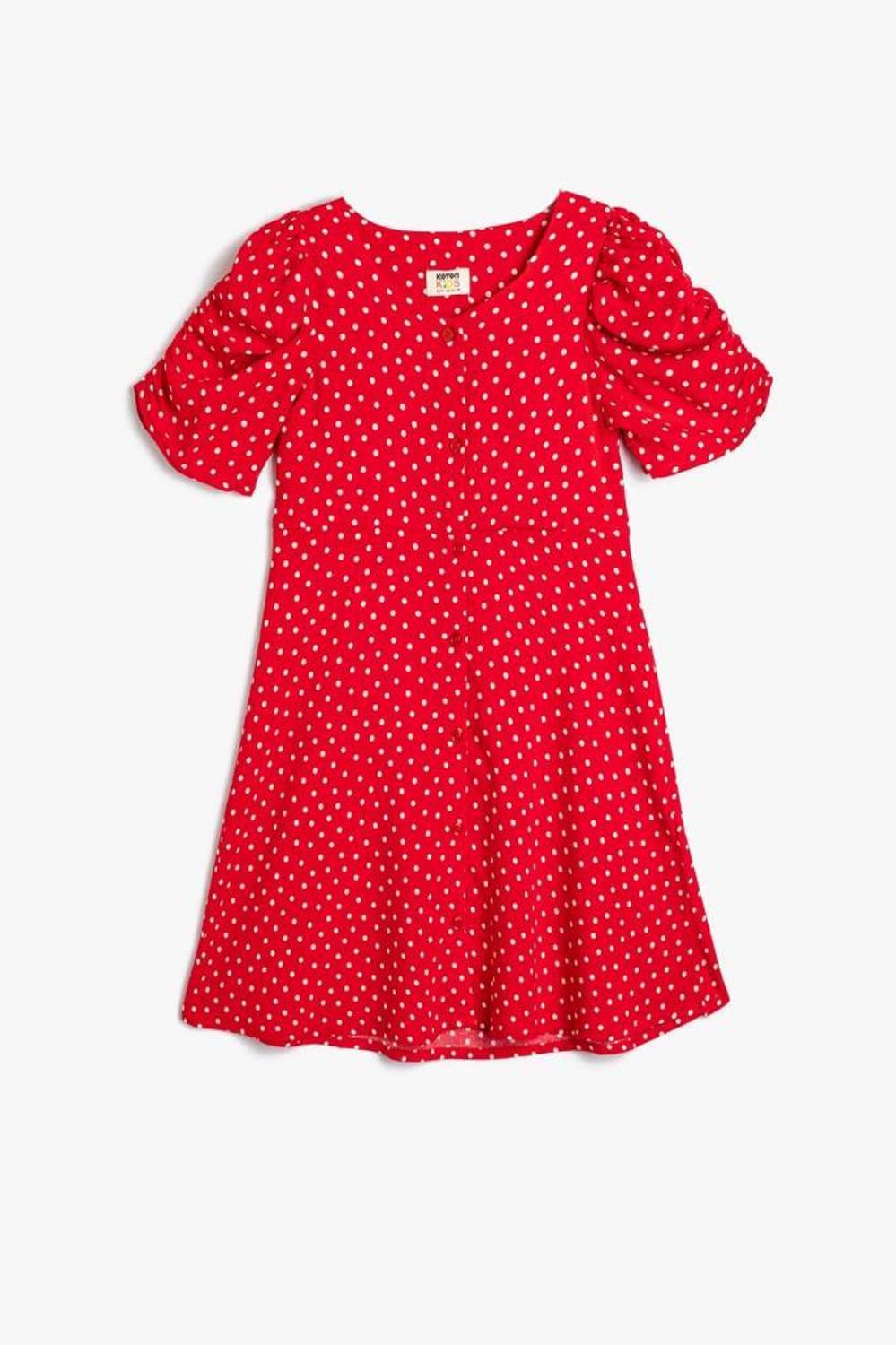 Koton Girl's Polka Dot Dress Balloon Sleeves Button Closure Viscose Fabric