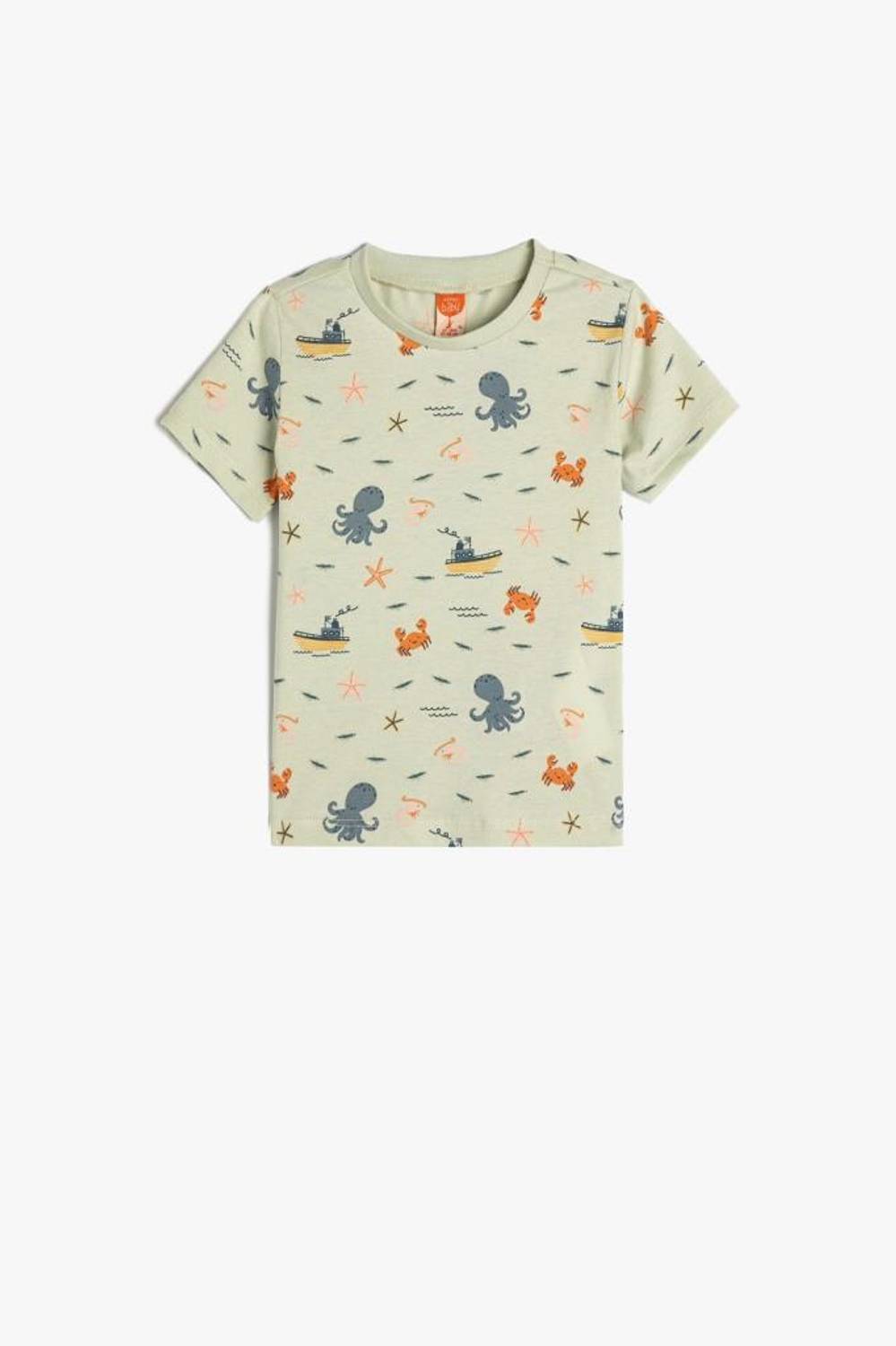 Koton Erkek Bebek Ahtapot Baskılı Kısa Kollu Tişört Bisiklet Yaka Pamuklu