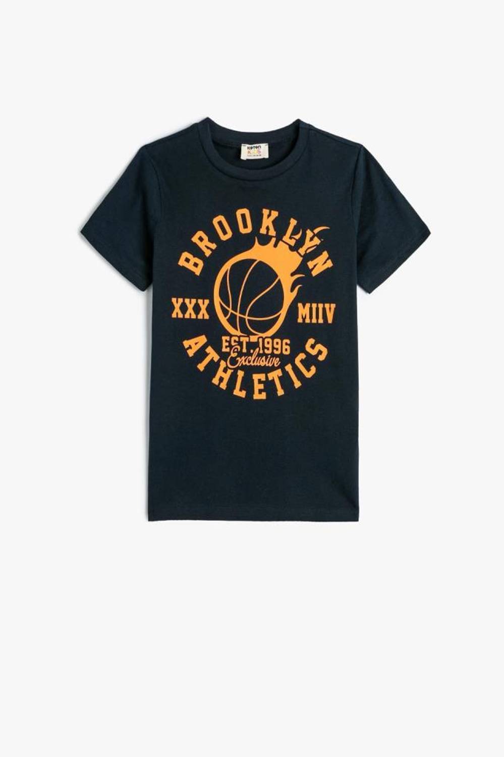 Boys' Short Sleeve Cotton T-Shirt with Basketball Print in Navy Blue, Size 7-8 Years