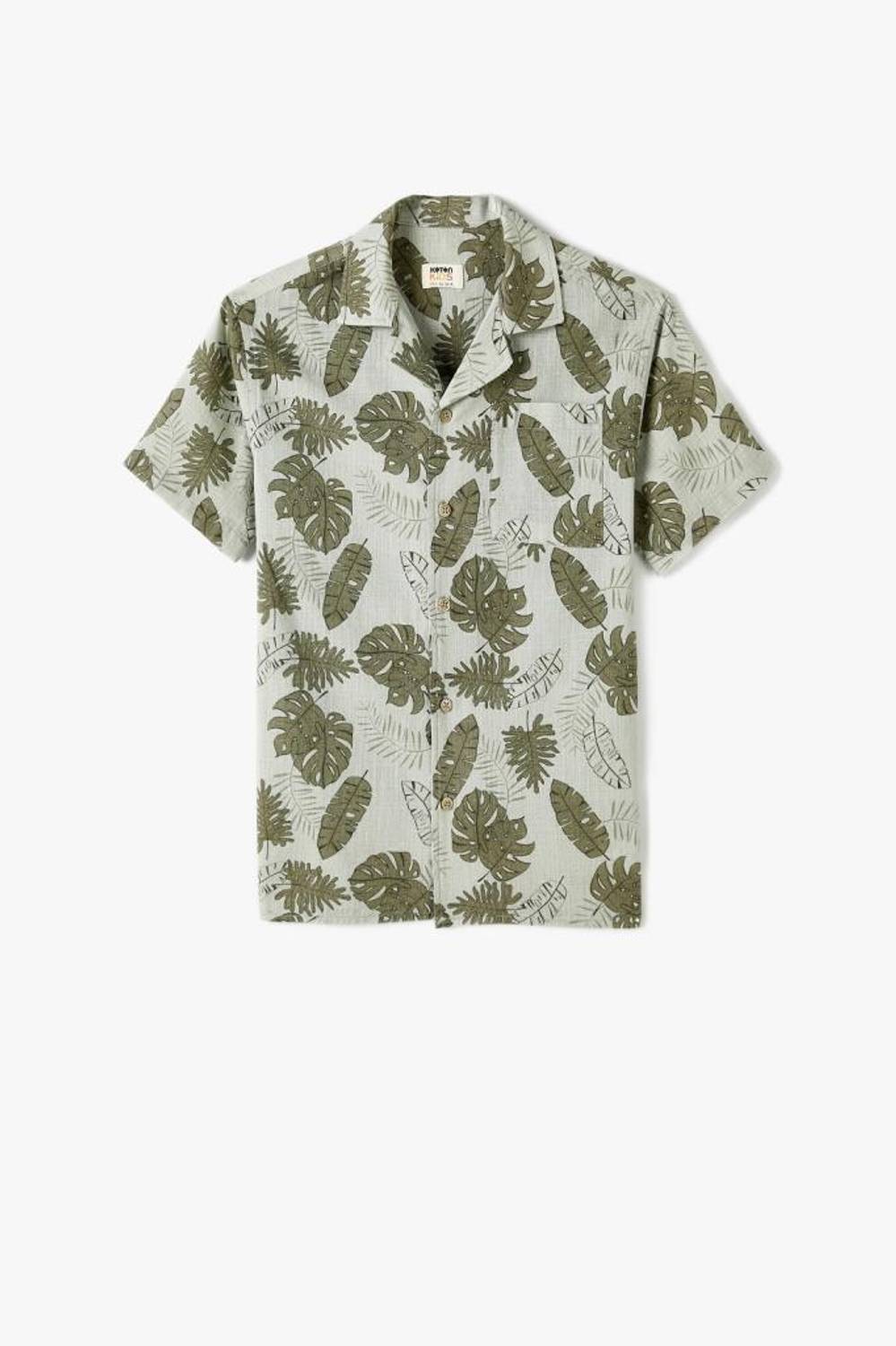 Koton Erkek Çocuk Kısa Kollu Gömlek Floral Baskılı Pamuklu Cep Detaylı