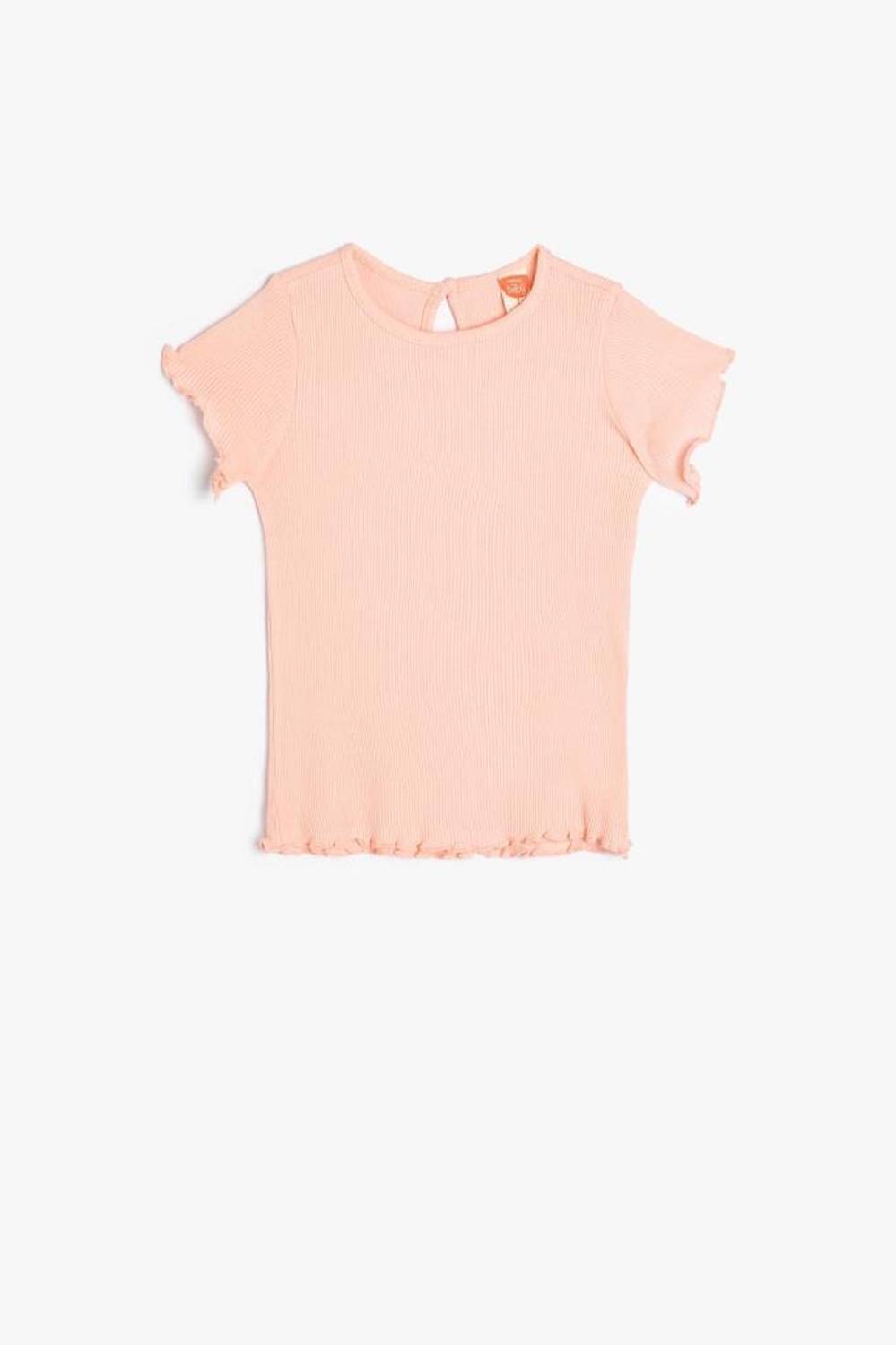 Футболка для дівчаток з коротким рукавом, рибана, бавовняна, з велосипедним коміром, з кнопковою застібкою, 24-36 міс, рожева