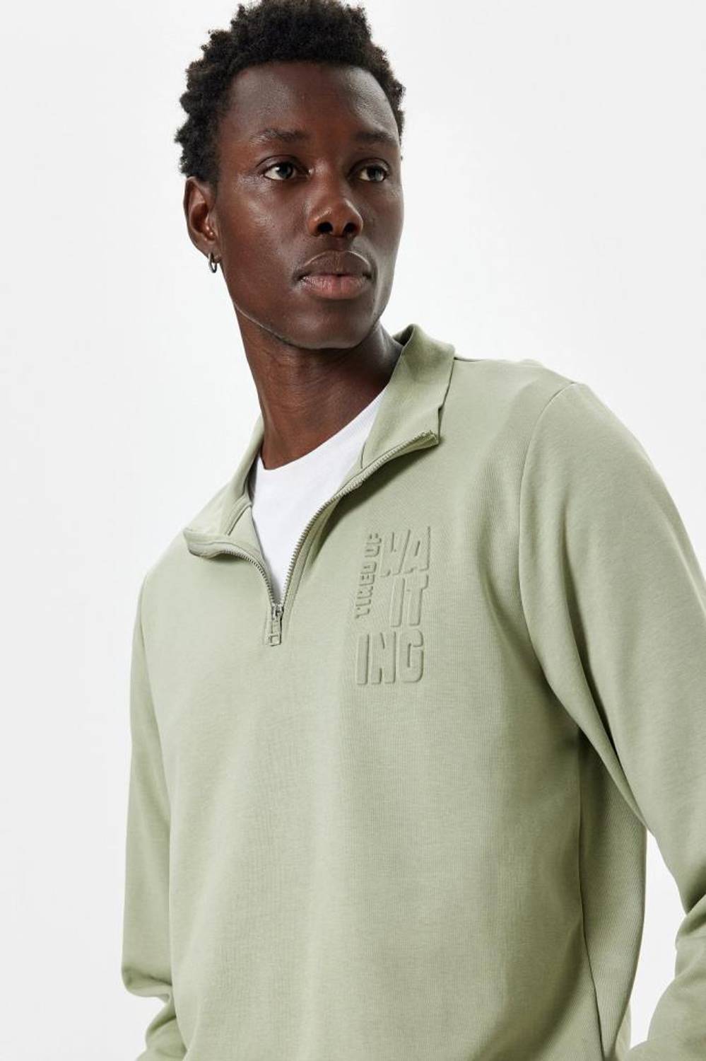 Світшот з написом Koton, з бавовни, з напівзамком, стильний і комфортний для зимового вбрання, доступний в кольорі зелений