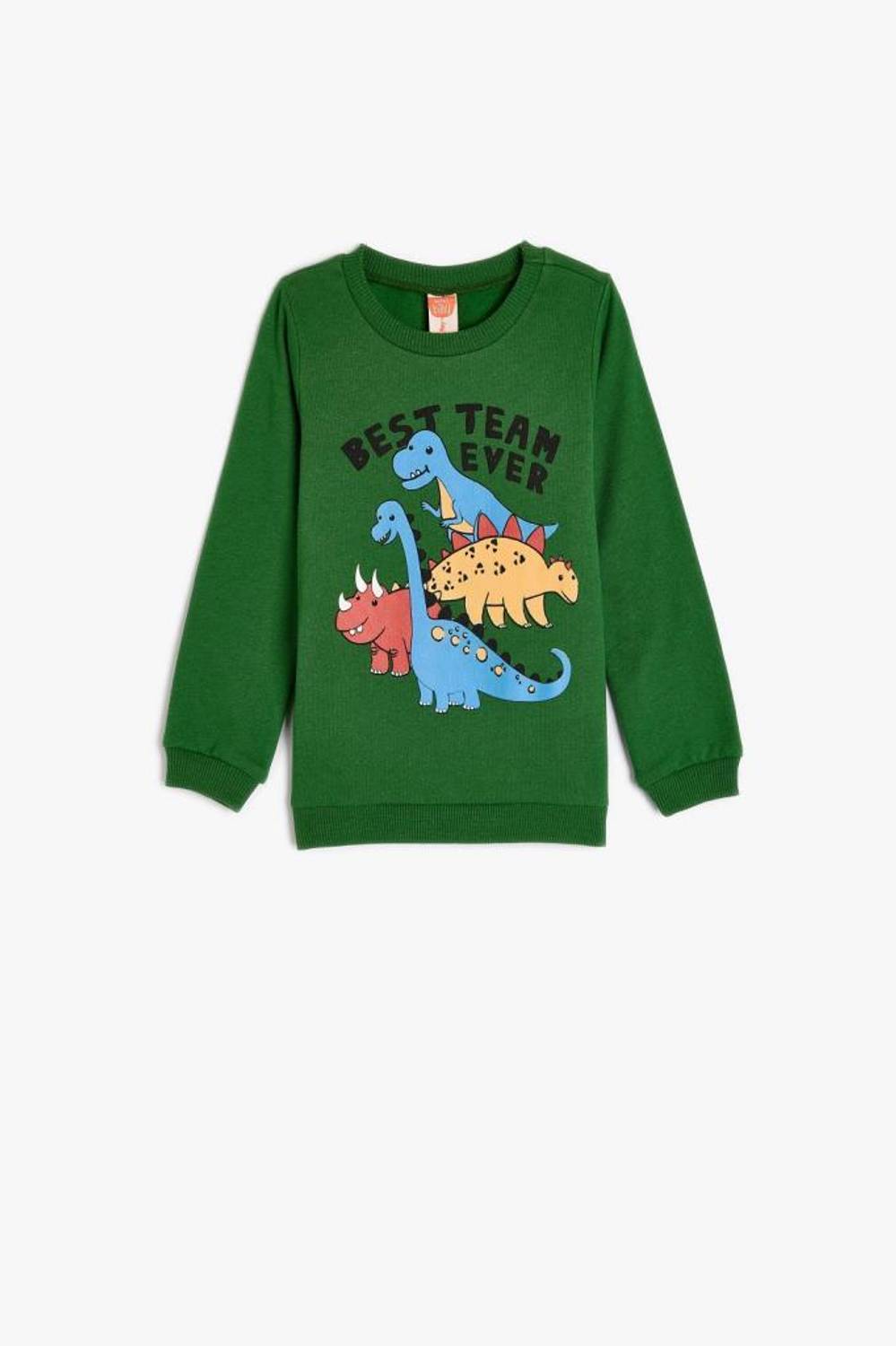 Koton Erkek Bebek Dinozorlu Sweat Uzun Kollu Bisiklet Yaka Şardonlu Pamuklu