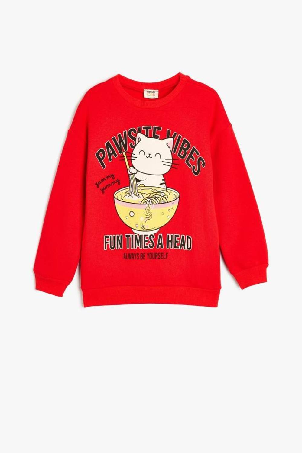 Koton Kız Çocuk Sweatshirt Bisiklet Yaka Kedi Baskılı