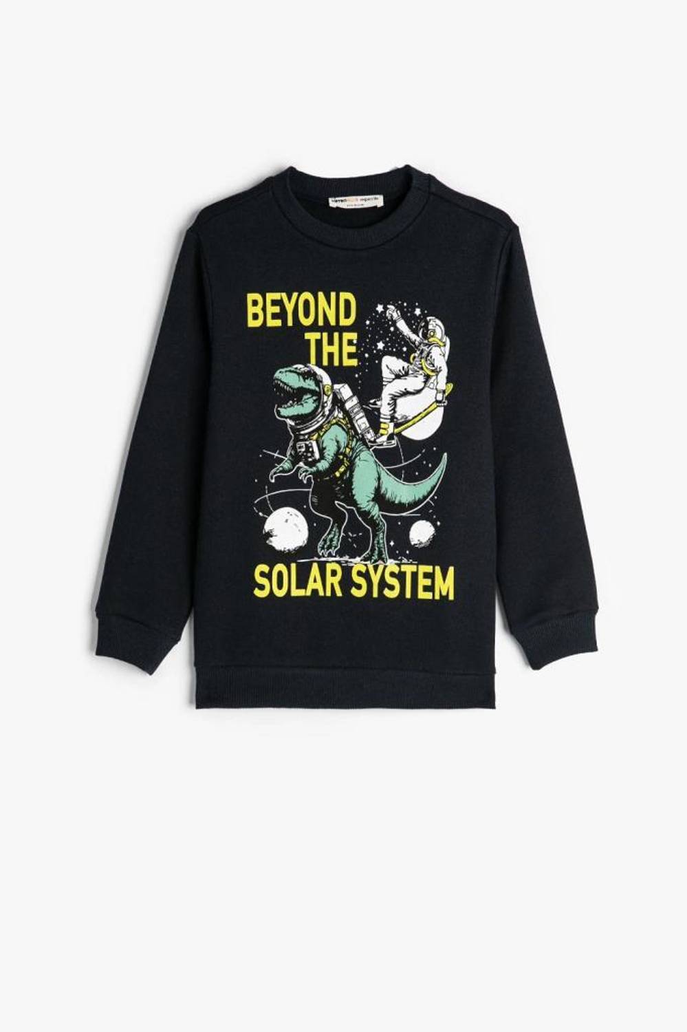 Boys' Long Sleeve Dinosaur Print Sweatshirt with Crew Neck in Navy Blue