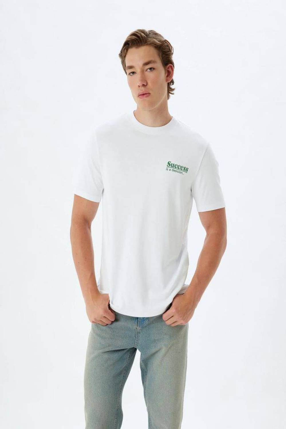 Koton Men's Cotton Short Sleeve Slogan Printed T-Shirt in White with Crew Neck and Comfortable Fit