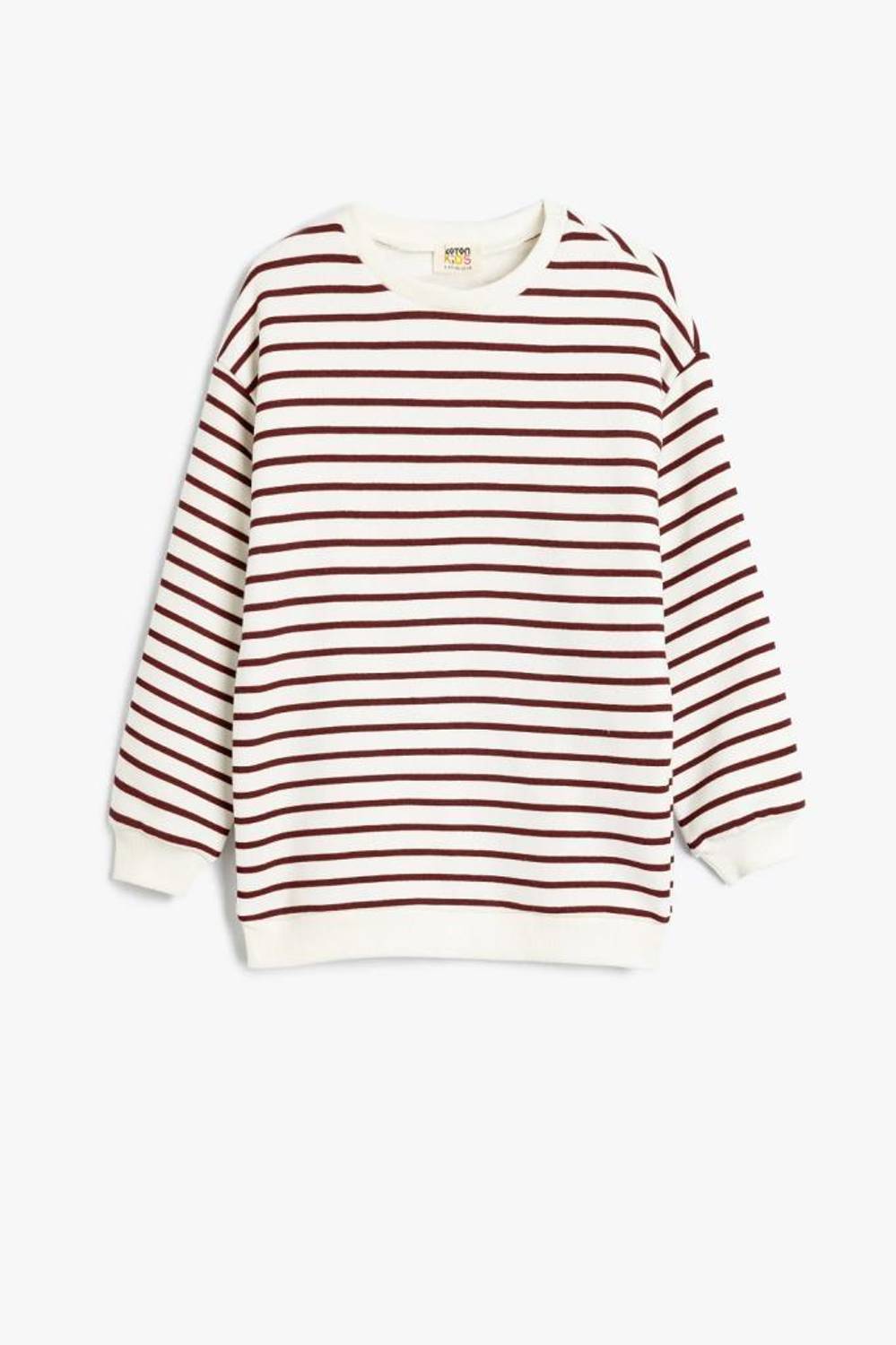 Koton Kız Çocuk Basic Çizgili Sweatshirt Uzun Kollu Bisiklet Yaka Pamuklu