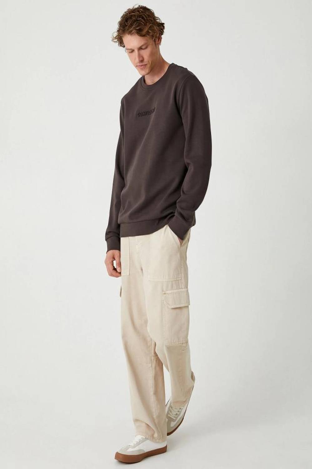 Koton Bisiklet Yaka Sweatshirt Slogan Baskılı Uzun Kollu Pamuklu İnterlok Kumaş