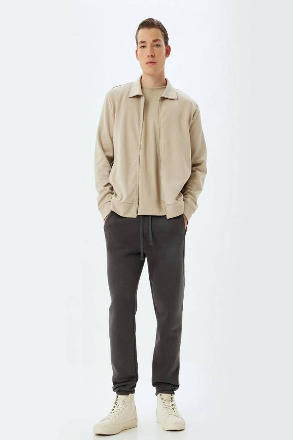 Koton Eşofman Altı Beli Bağcıklı Dikiş Detaylı Cepli Pamuk Karışımlı Lastikli Paça Şardonlu