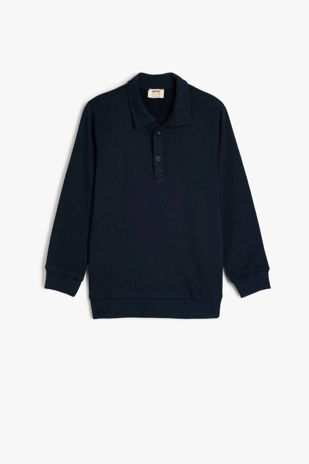 Футболка-поло для хлопчиків Koton з довгими рукавами, кнопковими деталями, з бавовни, темно-синя, для школи та прогулянок