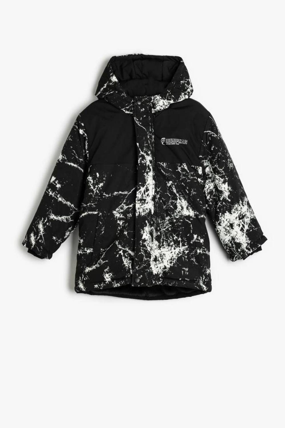 Koton  Çocuk Oversize Kapşonlu Mont Lastik Manşetli Rüzgar Kapaklı